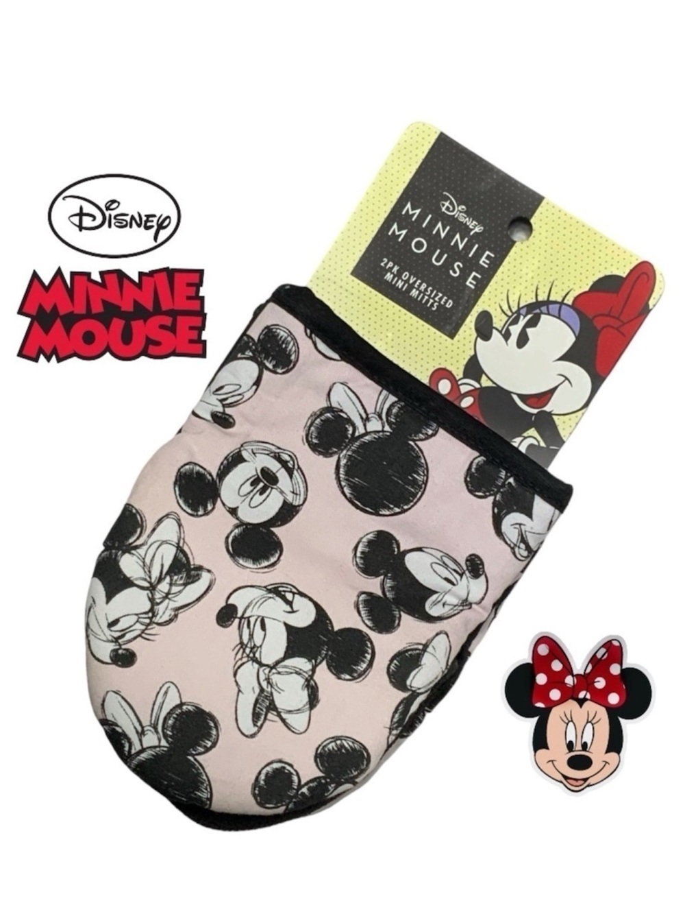 Disney Oven Mitts 2 Pack Mickey Minnie Mouse Oversized Mini Mitts Black Pink